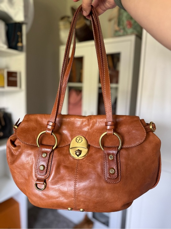 Francesco Biasia Handbags - Francesco Biasia Cognac Leather Shoulder Bag with Gold Hardware